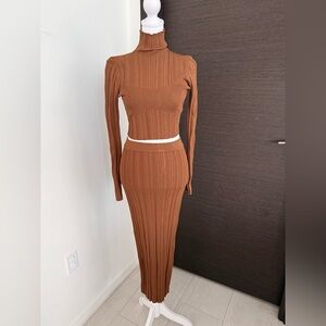 Zara Brown Ribbed Knit Skirt Set Size S